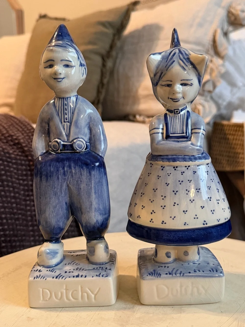 Rare VTG Deifts Delft Blue Dutch Boy & Girl Figurines Pair Hand Painted Holland